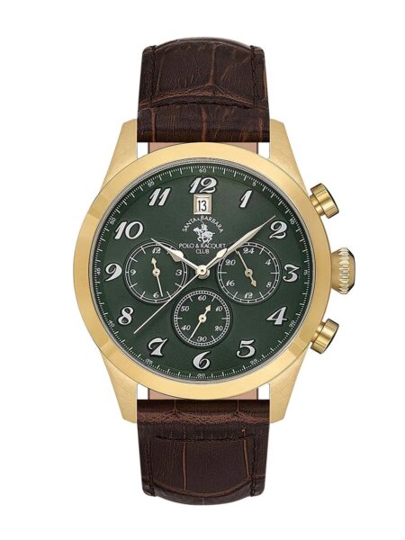 Santa Barbara Polo Noble Men Gold Green Chronograph Leather Watch
