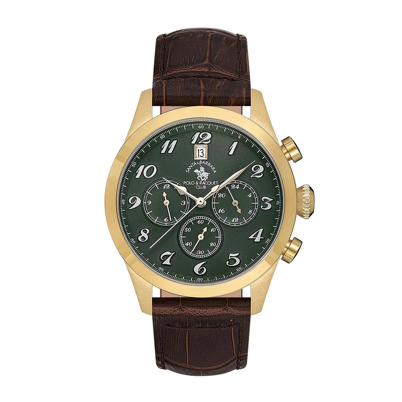 Santa Barbara Polo Noble Men Gold Green Chronograph Leather Watch