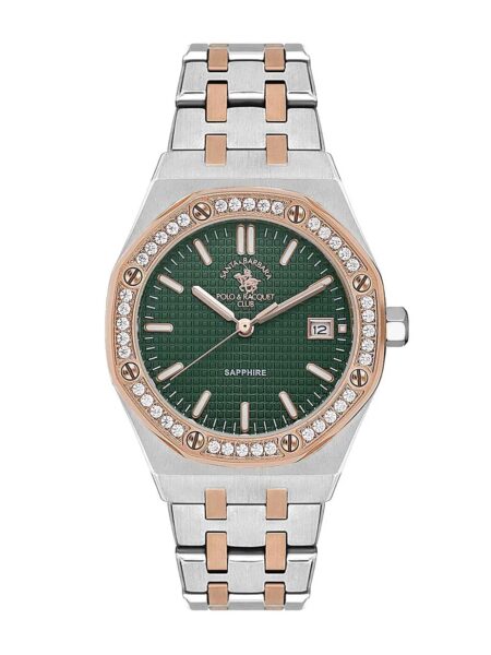 Santa Barbara Polo Luxury Women Silver/Rose Gold Green Gemset Watch