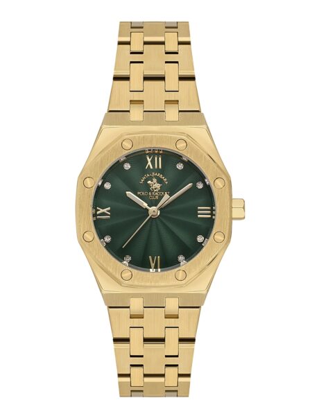 Santa Barbara Polo Luxury Women Gold Green Gemset Watch