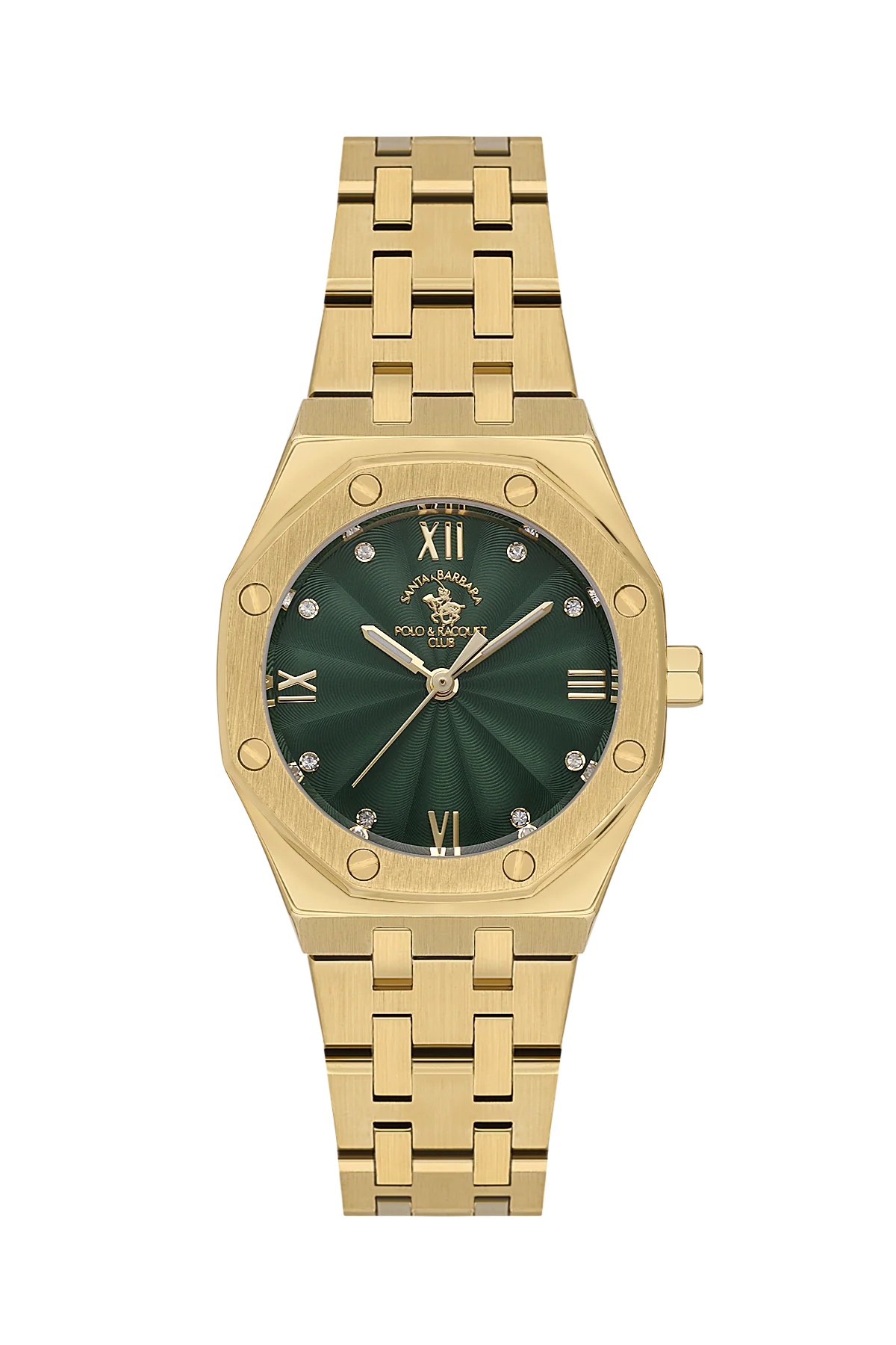 Santa Barbara Polo Luxury Women Gold Green Gemset Watch