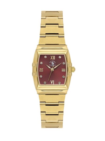 Santa Barbara Polo Unique Women Gold Burgundy Rectangular Watch