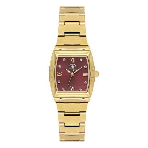 Santa Barbara Polo Unique Women Gold Burgundy Rectangular Watch