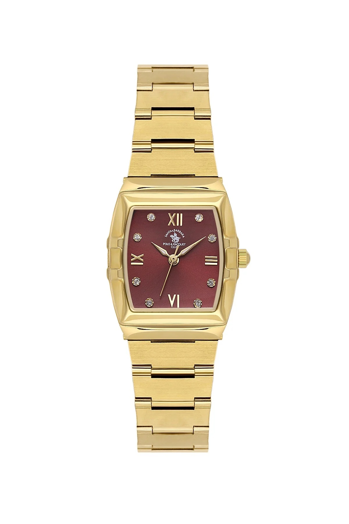 Santa Barbara Polo Unique Women Gold Burgundy Rectangular Watch