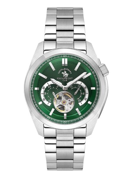 Santa Barbara Polo Automatic Men Silver Green Open Heart Watch