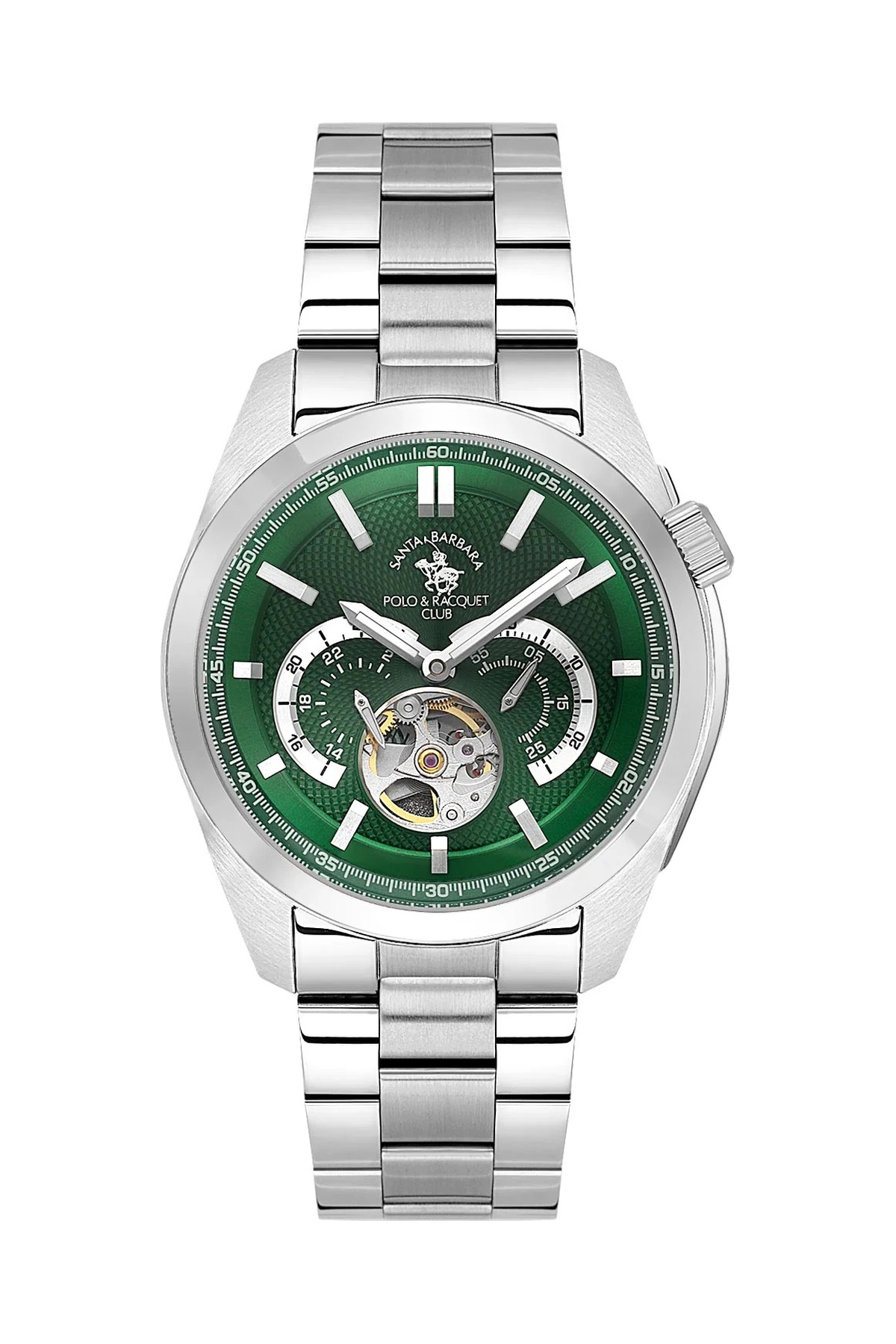 Santa Barbara Polo Automatic Men Silver Green Open Heart Watch