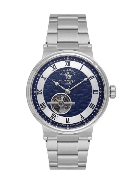 Santa Barbara Polo Automatic Men Silver Blue Open Heart Watch