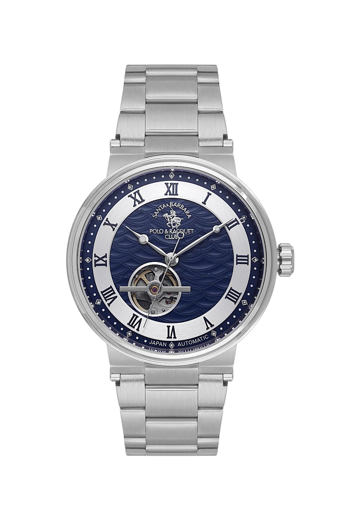Santa Barbara Polo Automatic Men Silver Blue Open Heart Watch