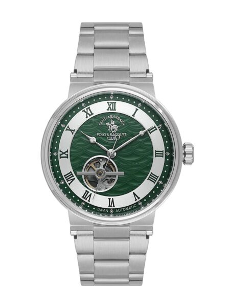 Santa Barbara Polo Automatic Men Silver Green Open Heart Watch