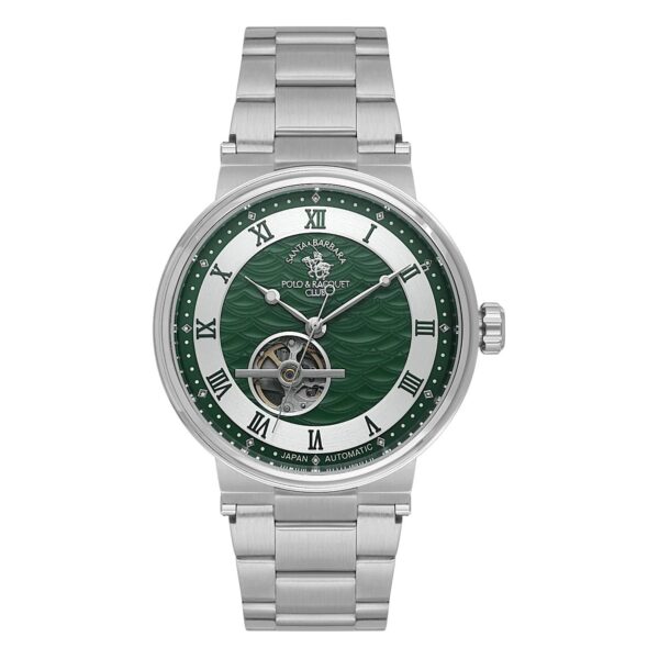 Santa Barbara Polo Automatic Men Silver Green Open Heart Watch