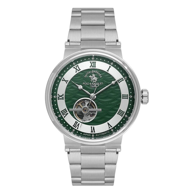 Santa Barbara Polo Automatic Men Silver Green Open Heart Watch