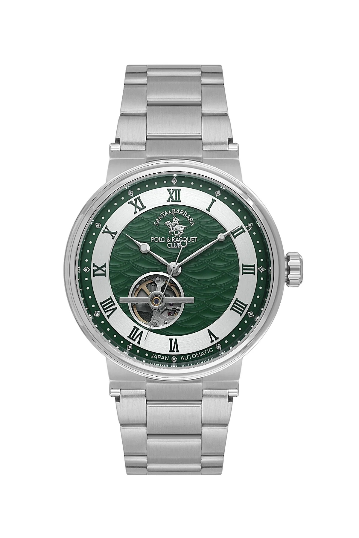 Santa Barbara Polo Automatic Men Silver Green Open Heart Watch