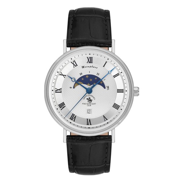 Santa Barbara Polo Classic Men White Moonphase Leather Watch