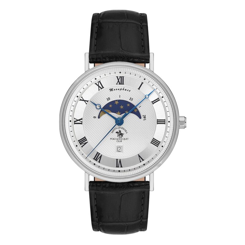 Santa Barbara Polo Classic Men White Moonphase Leather Watch
