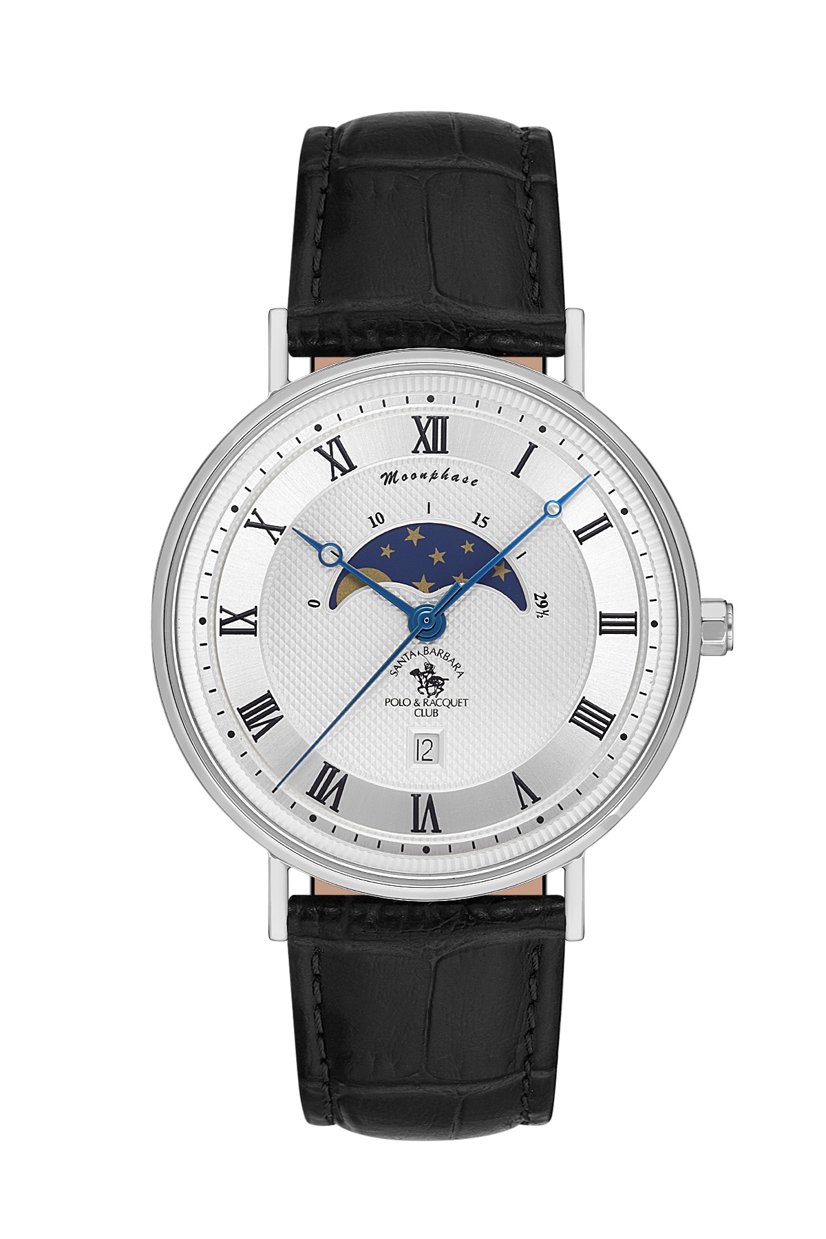 Santa Barbara Polo Classic Men White Moonphase Leather Watch