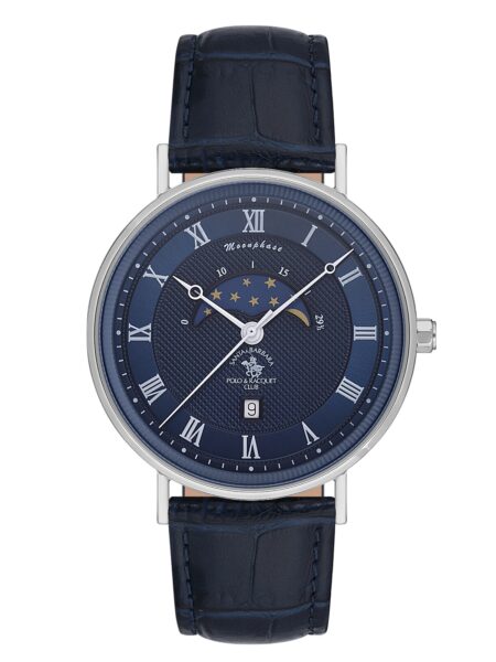 Santa Barbara Polo Classic Men Blue Moonphase Leather Watch