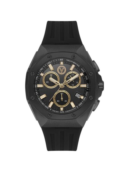 Valentino Orlandi Sport Men Black Gold Chronograph Silicone Watch
