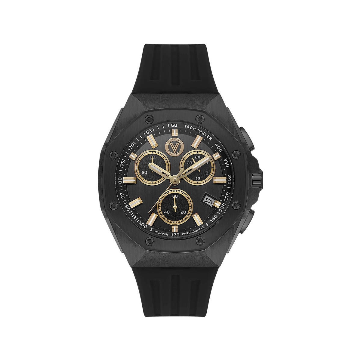 Valentino Orlandi Sport Men Black Gold Chronograph Silicone Watch