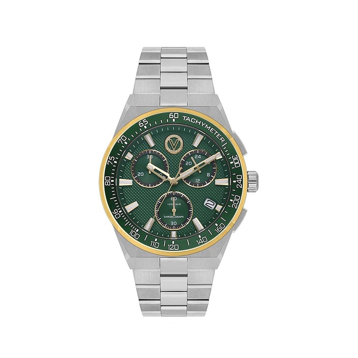 Valentino Orlandi Sport Men Silver Gold Green Chronograph Watch